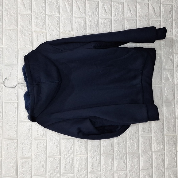 Navy Zip Up Hooded Sweatshirt with Full Teddy Bear Fleece Sherpa Lining … - Picture 5 of 9